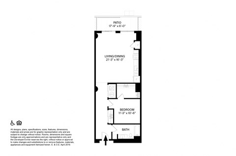Floor plan for 1 bed, 1 bath, 946 sqft